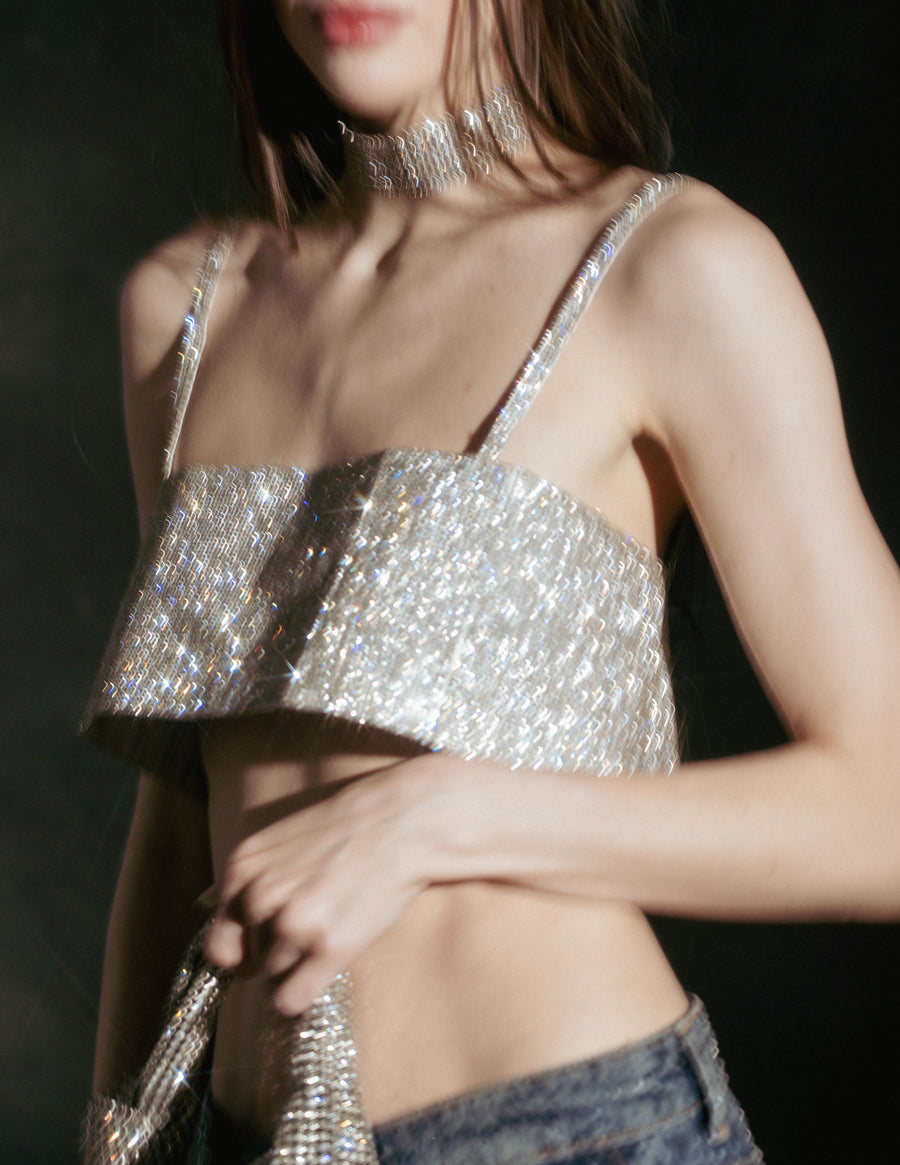 Silver cropped crystal top